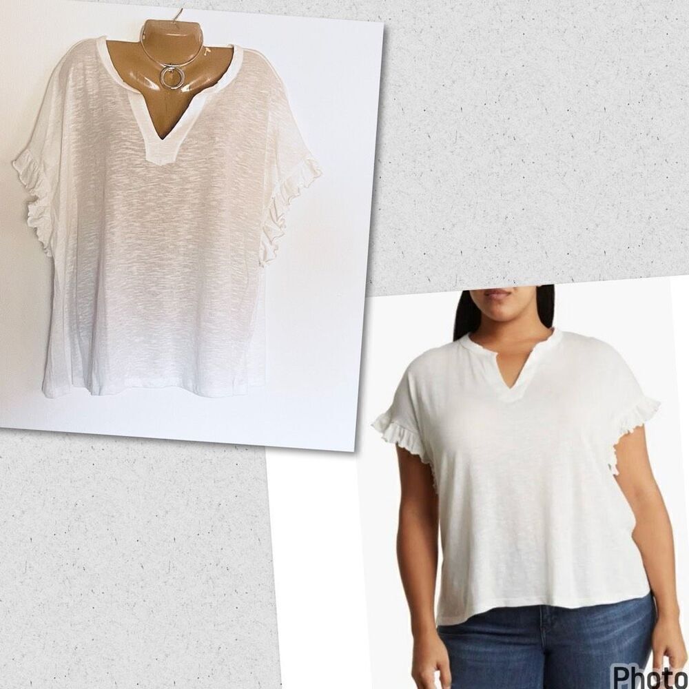 NWT Gorgeous Chelsea & Theodore 3X Plus White Short Ruffle Sleeve Flowy Tunic To